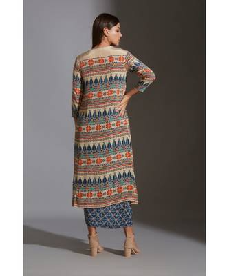 Printed Bustier With Tassel Detail Paired With Dhoti Drape Skirt And Jacket 4