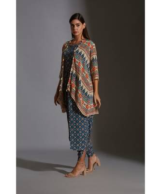 Printed Dhoti Jumpsuit Paired With Printed Jacket And Tassel Details 2