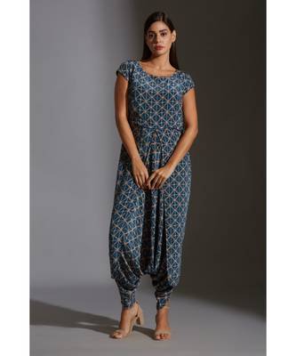Printed Dhoti Jumpsuit Paired With Printed Jacket And Tassel Details 5