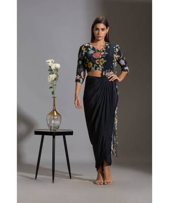 Black Drape Embroidered Saree  Set 2
