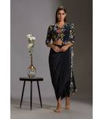 Black Drape Embroidered Saree  Set