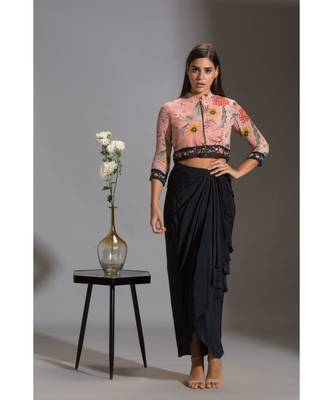 Bomber Printed Jacket With Zipper With Drape Skirt 1