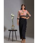 bomber printed jacket with zipper with drape skirt