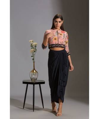 Bomber Printed Jacket With Zipper With Drape Skirt 3