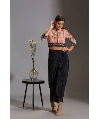 Bomber Printed Jacket With Zipper With Drape Skirt 4