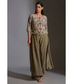 Beige Moss Crepe Round Printed Jacket And Palazzo Set