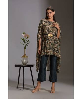 Kaftaan Printed Sequence Top With Belt Paired With Bottle Green Pants 2