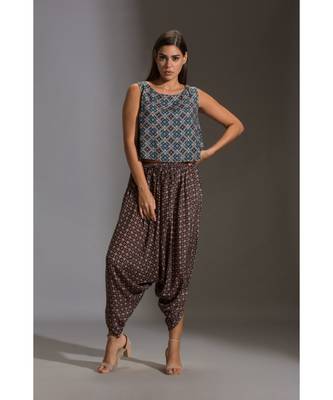 Crop Top Paired With Dhoti Pants And Cape 2