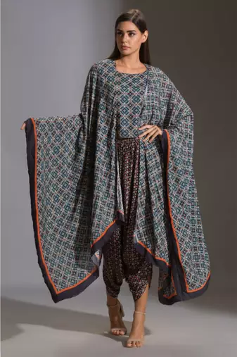 Crop Top Paired With Dhoti Pants And Cape
