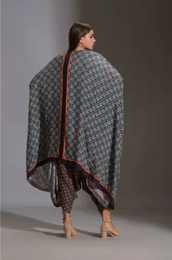 Crop Top Paired With Dhoti Pants And Cape