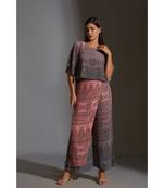 Printed Short Top With Bell Sleeves Paired With Flap Pants