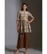 Peplum Printed Top Paired With Printed Pants