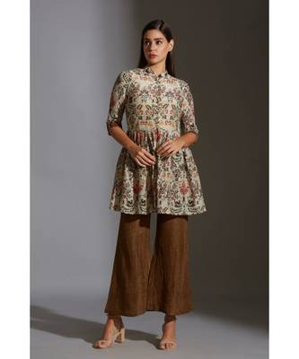 Peplum Printed Top Paired With Printed Pants 2