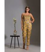 printed narrow bottom jumpsuit paired with chiffon collared jacket and rushed sleeves
