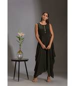 printed dhoti jumpsuit with tassel detail paired with sequence jacket