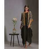 Black Crepe Round Striped Jumpsuit With Sequinned Jacket