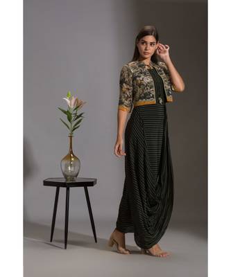 Printed Drape Dress With Bomber Jacket 4