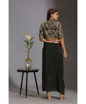 Printed Drape Dress With Bomber Jacket 5