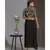 printed drape dress with bomber jacket