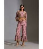 Crop Top Of With Flared Sleeves Paired With Elastic Bottom And Crop Jacket