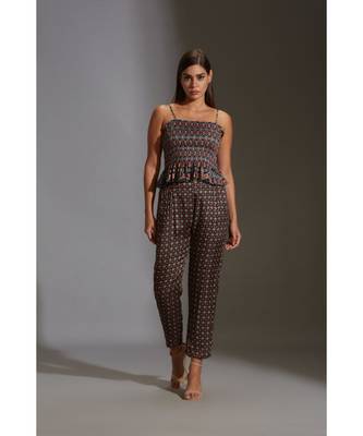 Printed Rushed Top Paired With Narrow Bottom Pants And Printed Chiffon Jacket 5