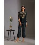 Printed Sequence Peplum Top Paired With Pants