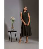 printed A line dress paired with sequence jacket