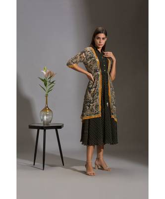 Printed A Line Dress Paired With Sequence Jacket 1
