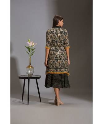 Printed A Line Dress Paired With Sequence Jacket 4