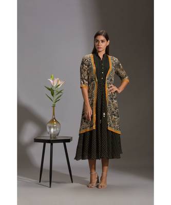 Printed A Line Dress Paired With Sequence Jacket 5