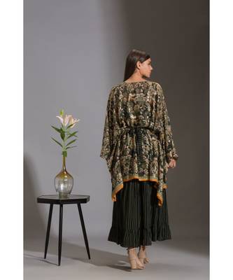Printed Rushed Jumpsuit With Belt And Paired With Sequence Cape 5