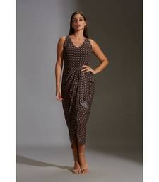 Printed Drape Dress With Asymetrical Top With Frills
