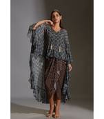 Printed Drape Dress With Asymetrical Top With Frills