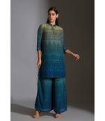Printed Kurta With Side Slits And Printed Pants With Mirror Work Embroidery