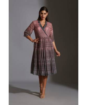 Overlap Printed Dress With Mirror Work Embroidery 1