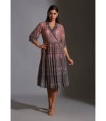 Overlap Printed Dress With Mirror Work Embroidery