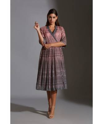 Overlap Printed Dress With Mirror Work Embroidery 2