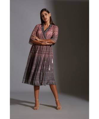 Overlap Printed Dress With Mirror Work Embroidery 3
