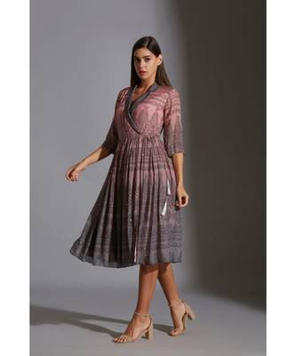 Overlap Printed Dress With Mirror Work Embroidery 4