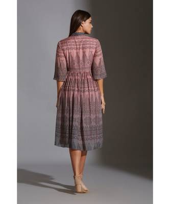 Overlap Printed Dress With Mirror Work Embroidery 5
