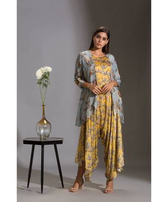 Printed Dhoti Jumpsuit Paired With Asymmetrical Jacket 3