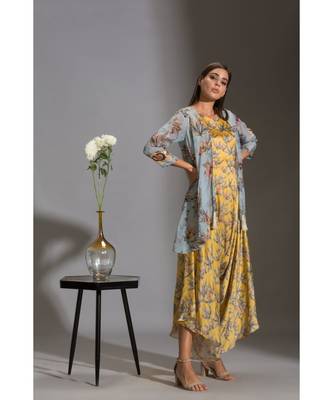 Printed Dhoti Jumpsuit Paired With Asymmetrical Jacket 4