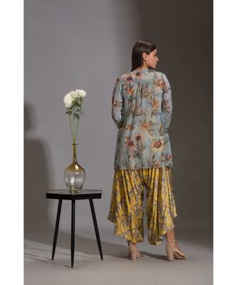 Printed Dhoti Jumpsuit Paired With Asymmetrical Jacket 5