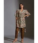 Overlap Printed Jacket With Bell Sleeves Paired With Printed Trousers