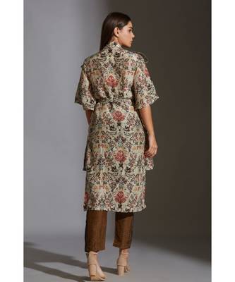 Overlap Printed Jacket With Bell Sleeves Paired With Printed Trousers 4