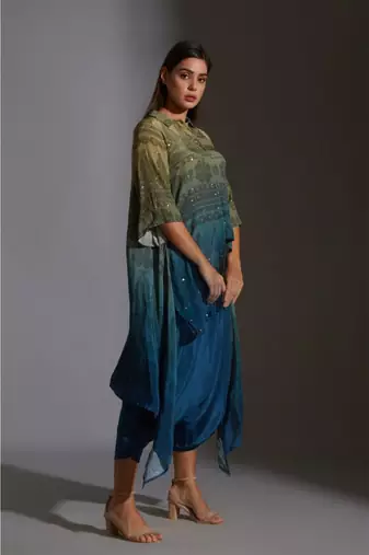 Printed Asymmetrical Top With Mirror Embroidery