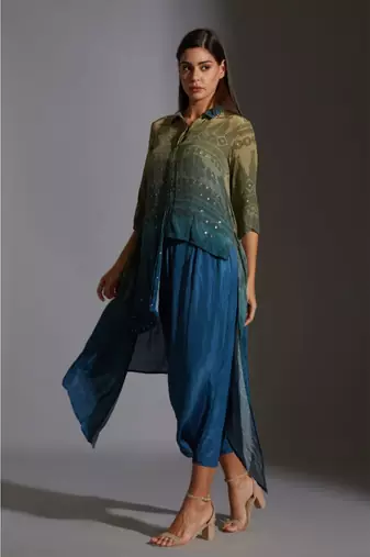 Printed Asymmetrical Top With Mirror Embroidery