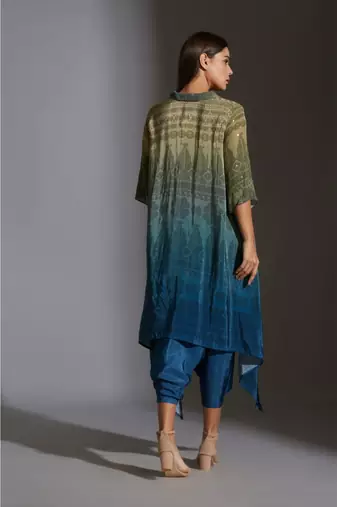 Printed Asymmetrical Top With Mirror Embroidery