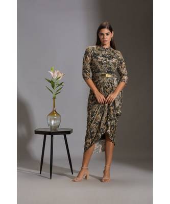 Printed Sequence Drape Dress With Goldenbelt 2