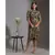 printed sequence drape dress with goldenbelt